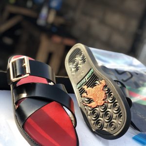 Premium Black & Red Leather Sandals